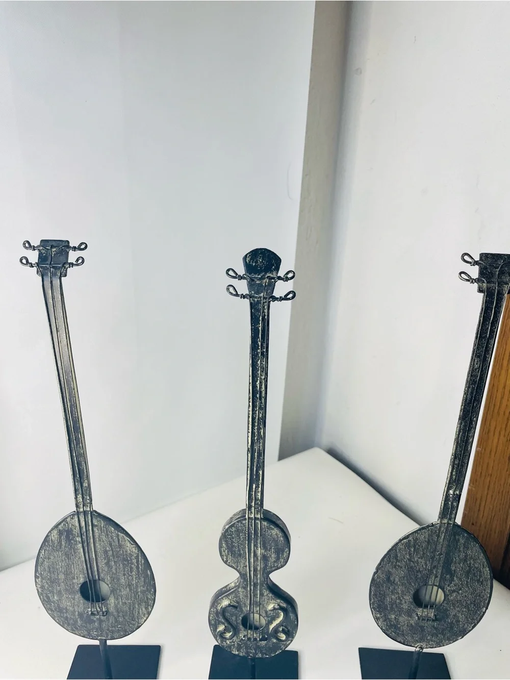 Decorative Metal Instrument Sculpture Trio - Black Distressed
